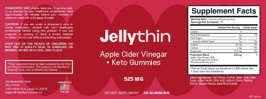 Jelly Thin Supplement Facts label